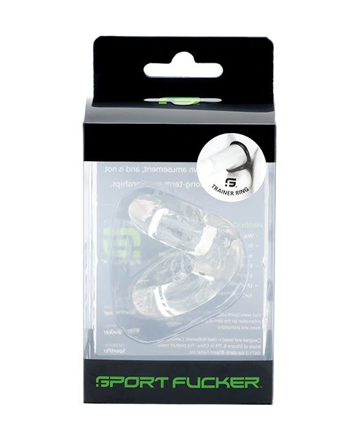 Clear Sport Fucker Trainer Ring in retail packaging for enhanced intimate play and support
