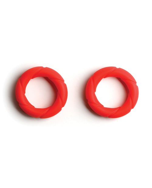 Red Sport Fucker Ready Rings made of stretchy liquid silicone for enhanced stamina and comfort, set of two rings for versatile intimate use.