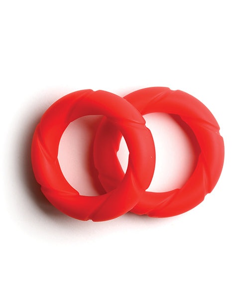 Two red Sport Fucker Ready Rings made of soft liquid silicone for enhanced performance and stamina