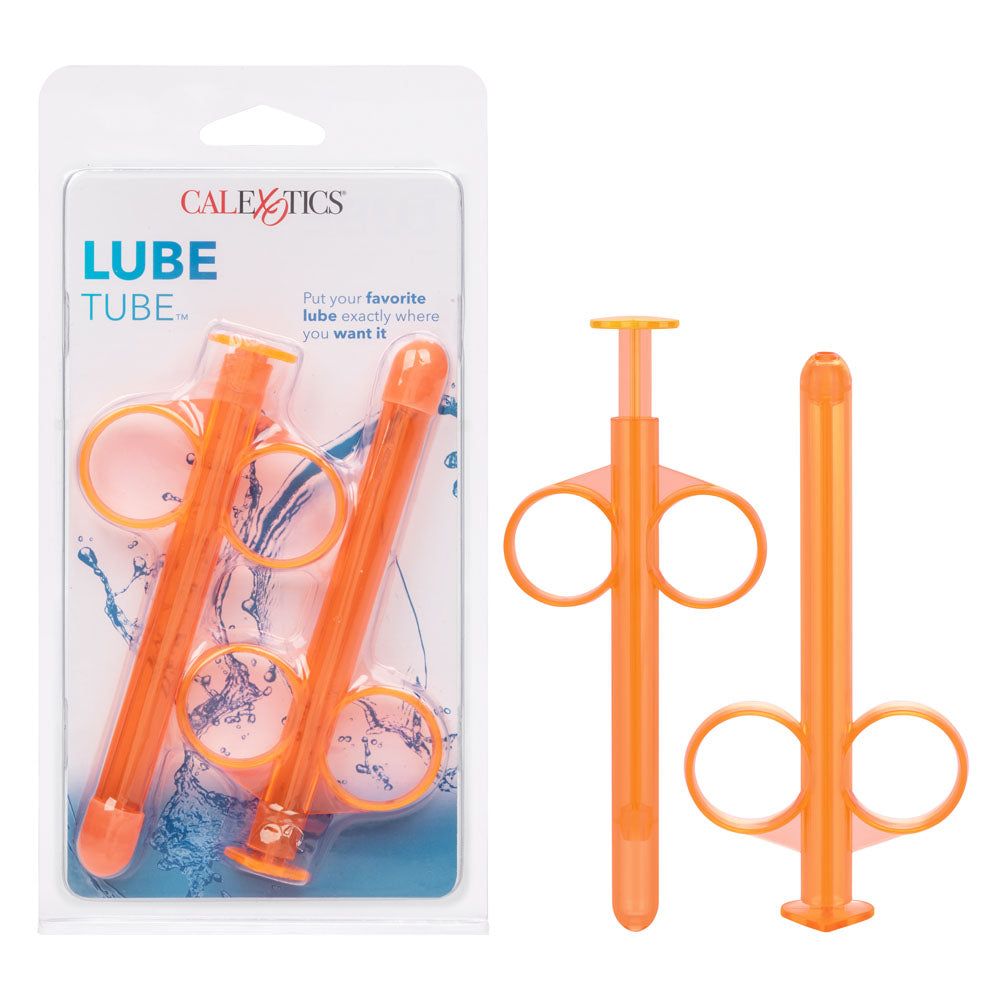 Orange Lube Tube with finger loops for precise lubrication, reusable and refillable water-based applicator