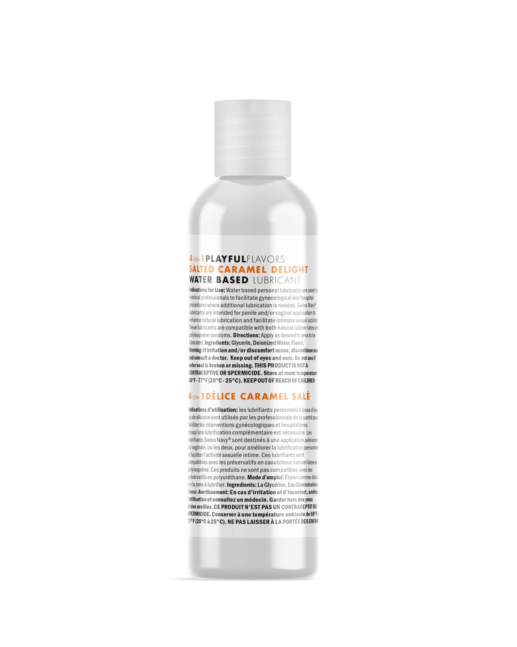 Swiss Navy 4-in-1 Salted Caramel Delight water-based lubricant bottle, 1 fl oz, edible and warming intimate gel