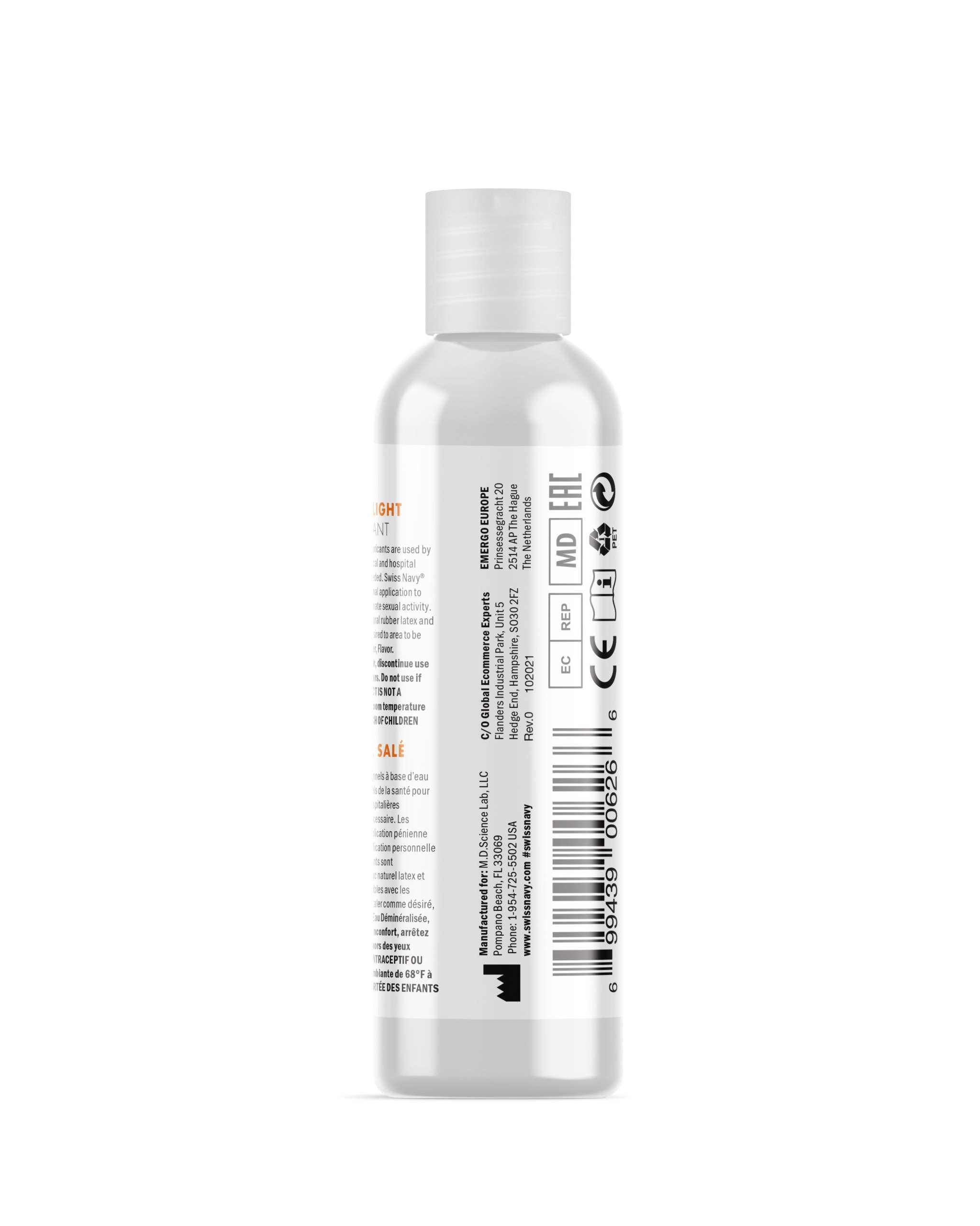 Swiss Navy 4-in-1 Salted Caramel Delight edible lubricant bottle back view, 1 fl oz.