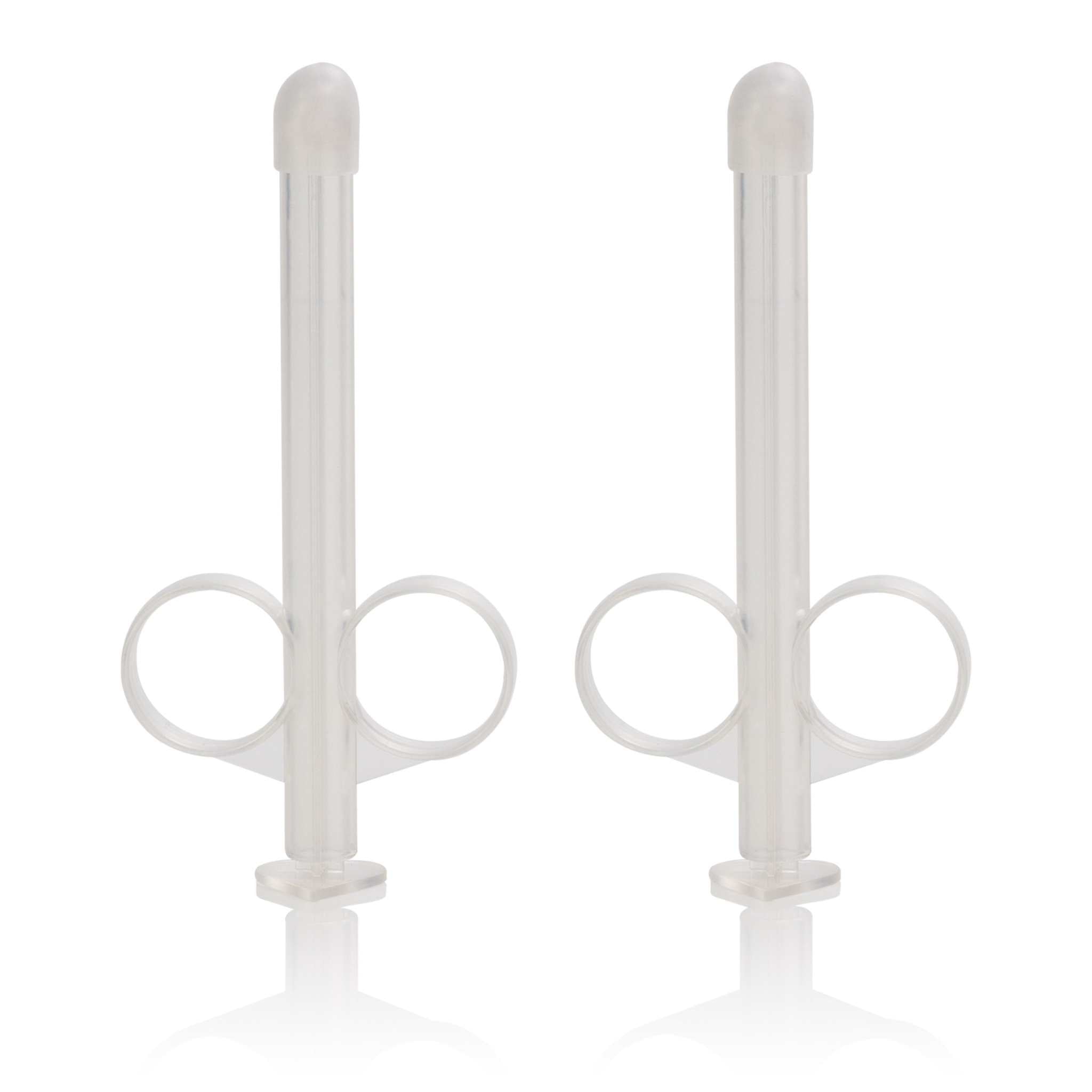 Two transparent reusable Lube Tube applicators with finger rings, 2 pack.