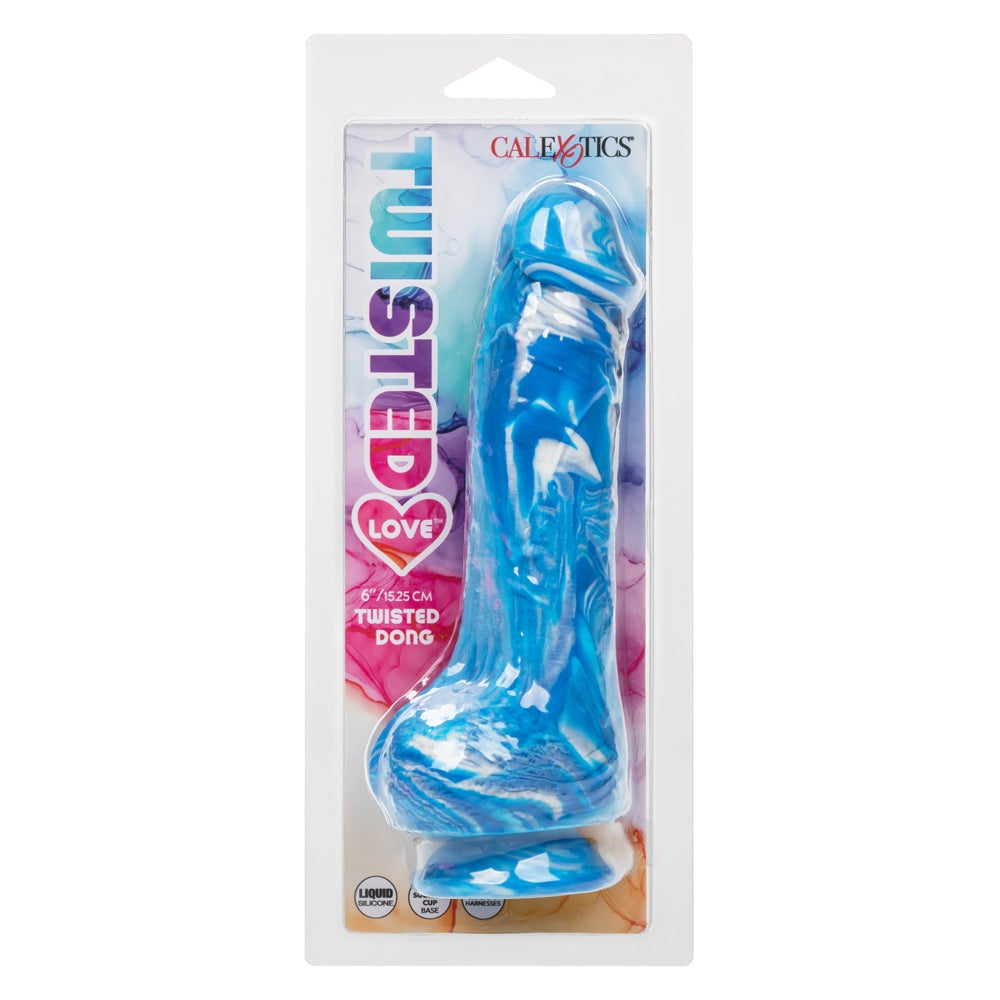 Blue Twisted Love Twisted Dong made from premium liquid silicone with a suction cup base and lifelike texture for versatile pleasure.