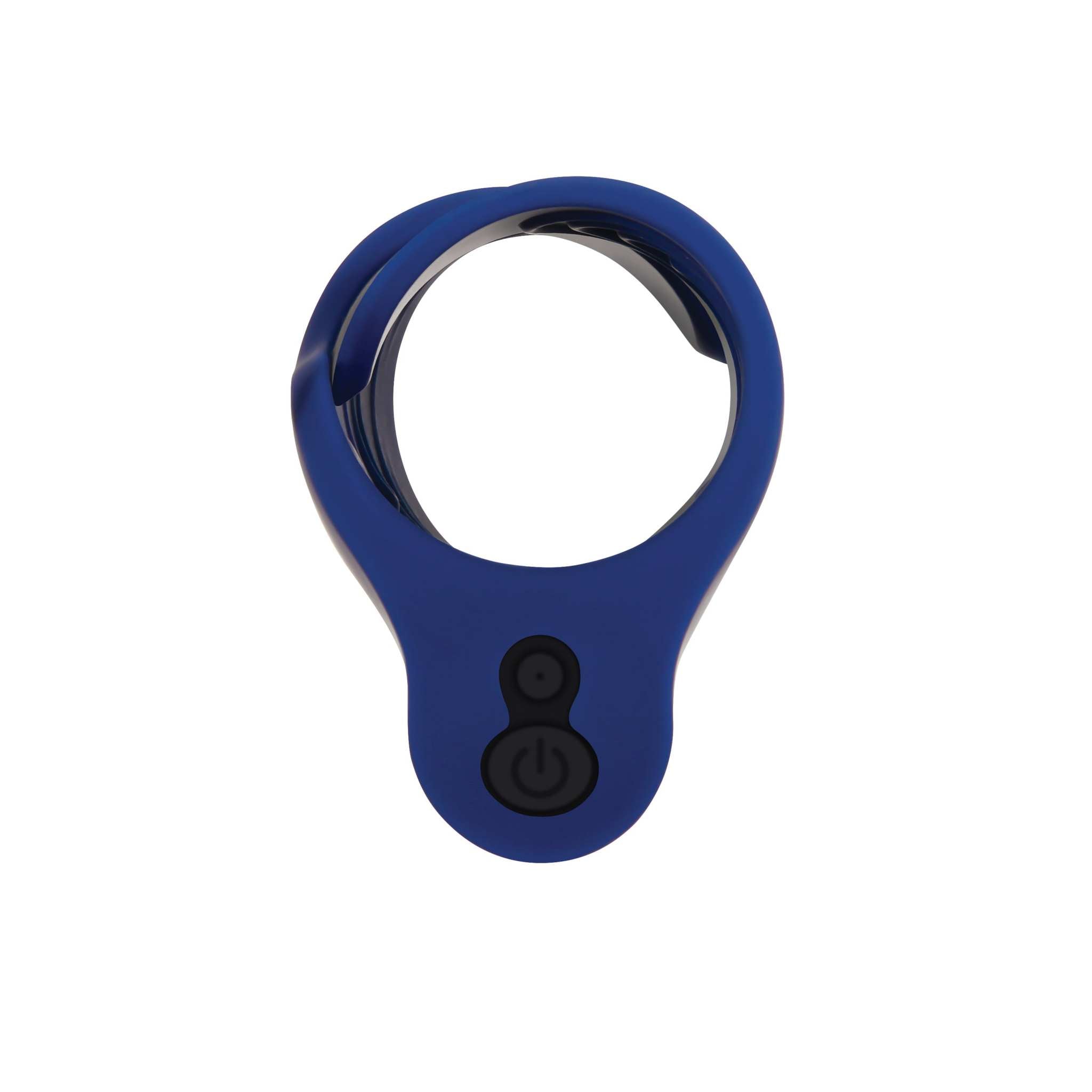 Blue silicone vibrating stroker from iN's and Out's combo with power button and ergonomic design.