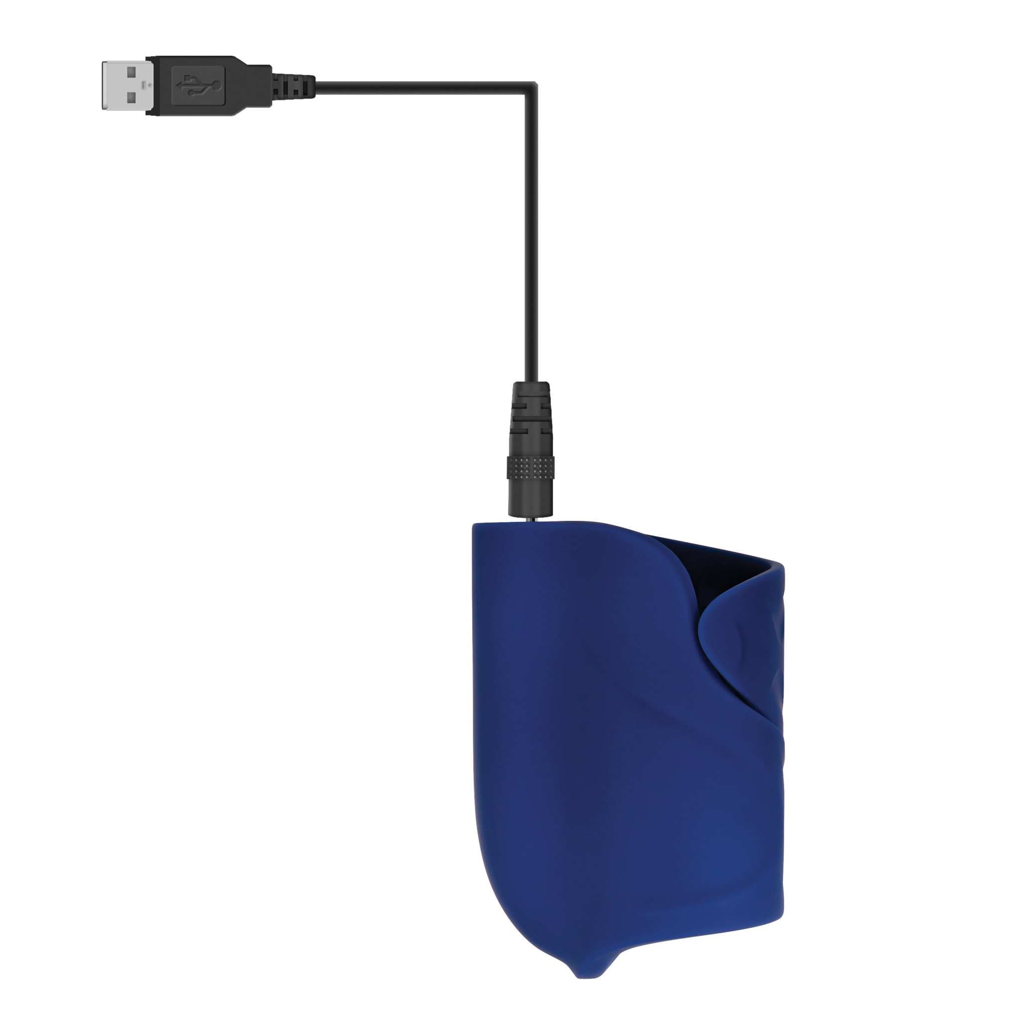 iN's and Out's vibrating stroker in blue silicone with USB charging cable