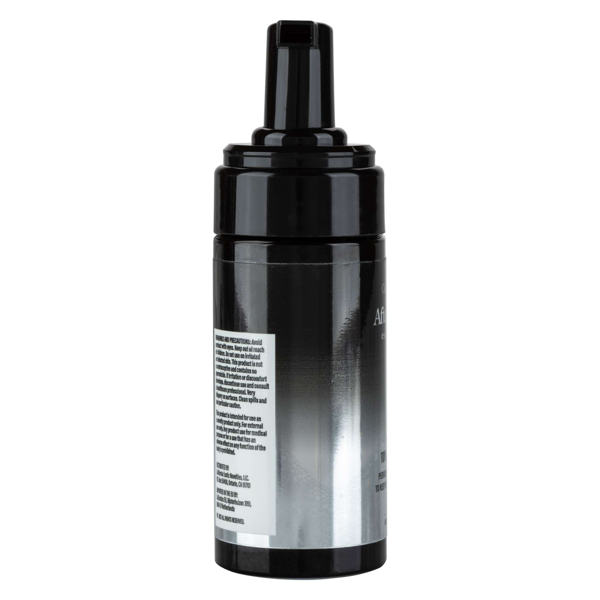 Black bottle of After Dark Essentials 4 fl. oz. foam toy cleaner with pump dispenser.
