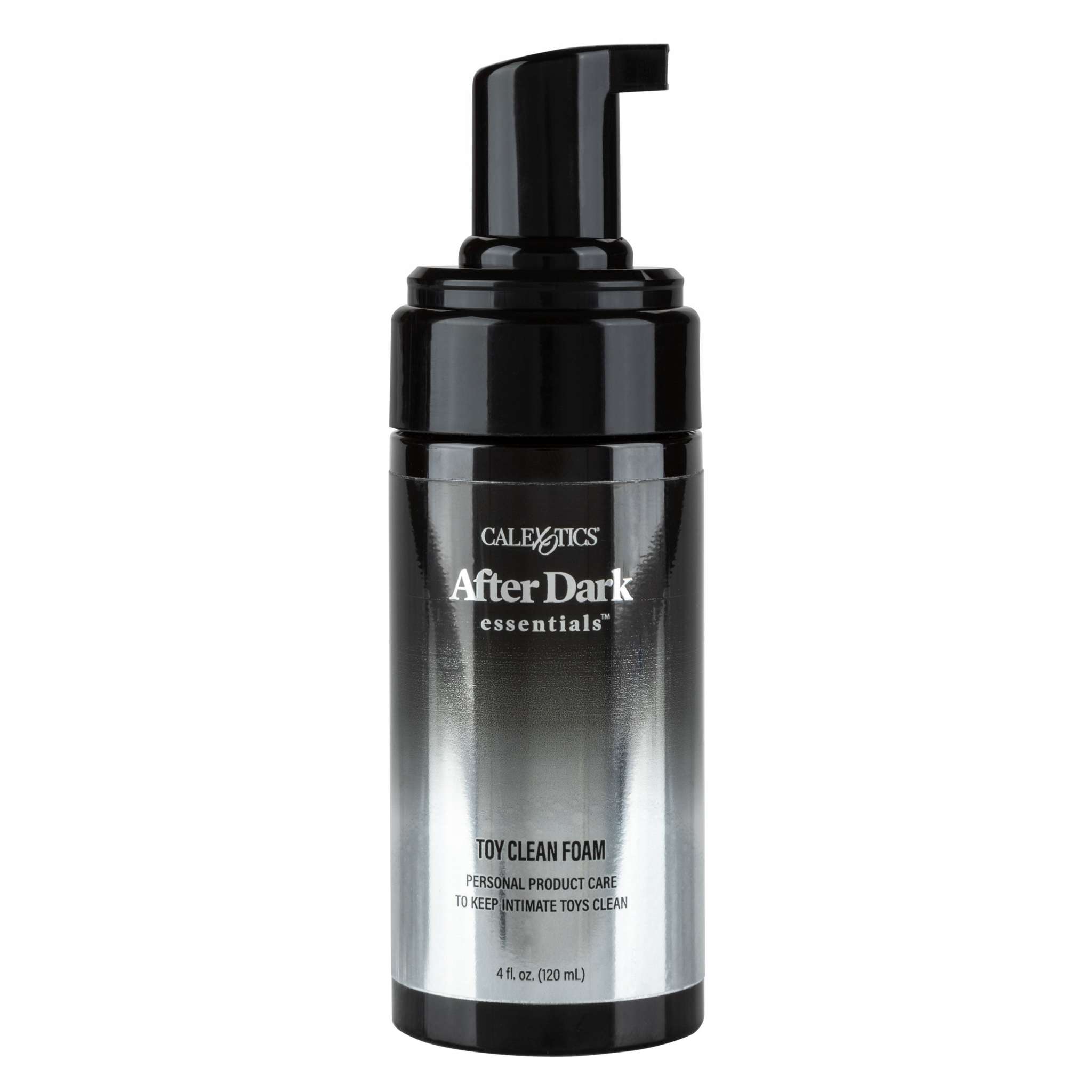 After Dark Essentials Foam Toy Clean 4 oz black pump bottle for intimate toy hygiene and care