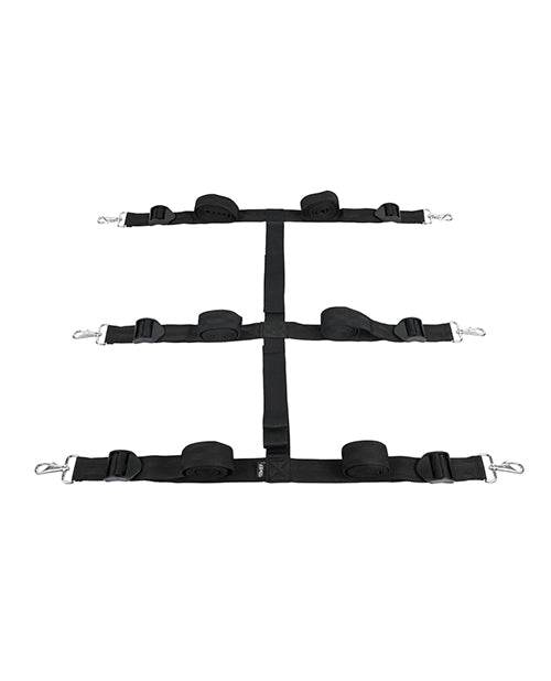 Black Edge Extreme Under the Bed Restraint System with adjustable straps and secure clips for versatile bondage play.