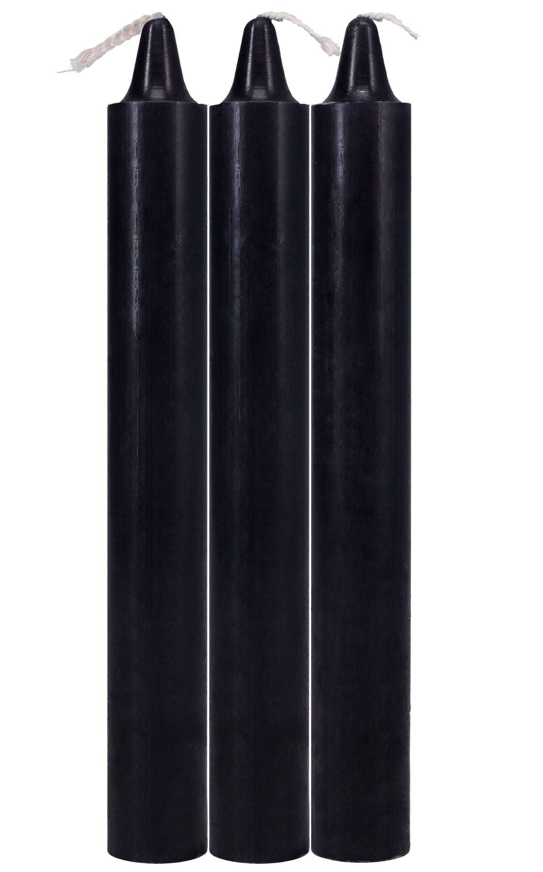 Three black Japanese Drip Candles in a 3-pack with slender taper design for sensory play.