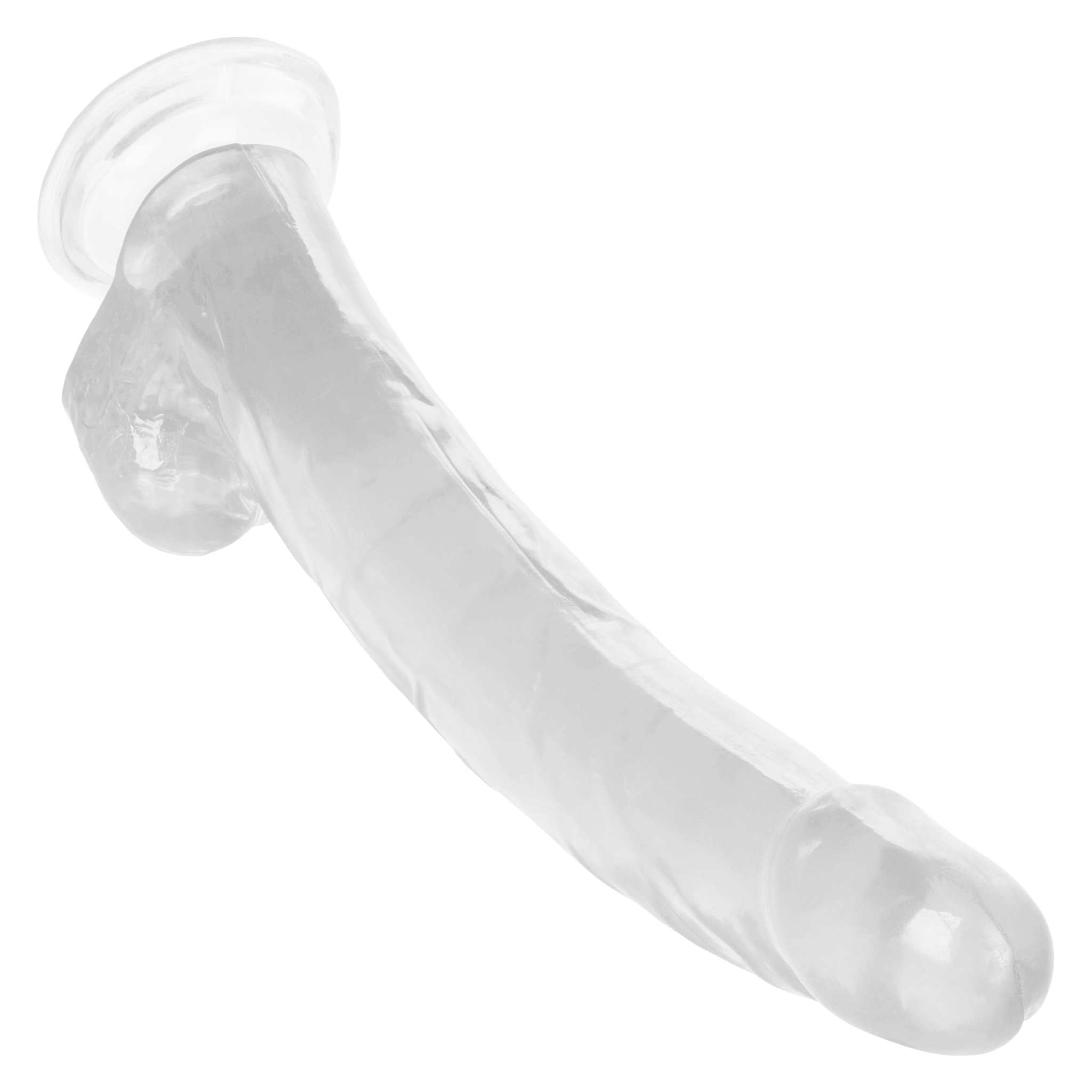 Clear 12 inch Size Queen dildo with suction cup base and realistic vein details