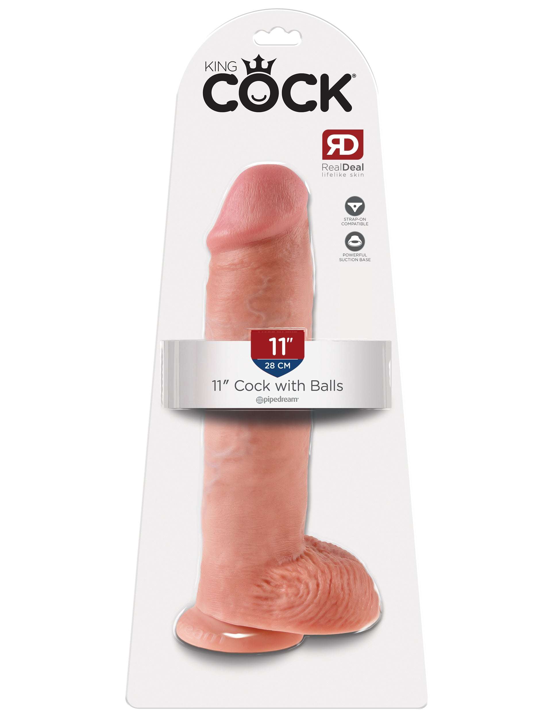 Realistic King Cock 11-inch flesh-toned dildo with balls and suction base for hands-free use