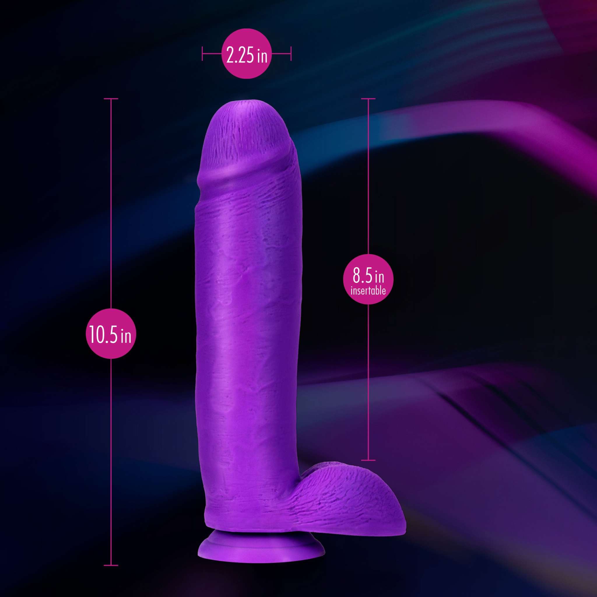Neo Elite 10 inch silicone dual density dildo in neon purple with suction cup base and realistic texture