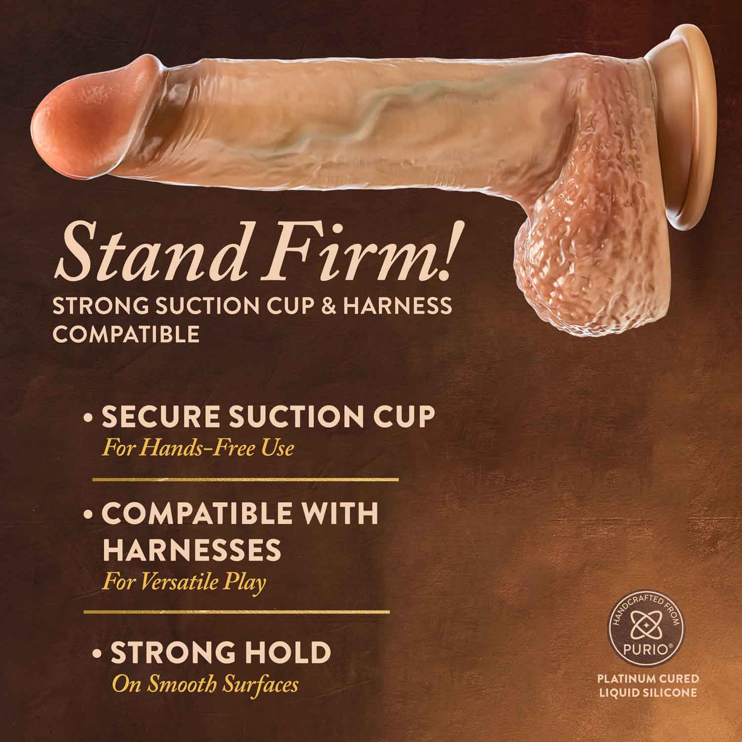 Renaissance - Raphael 9.5-inch tan sliding foreskin dildo with squeezable balls, suction cup base, and harness compatible realistic design