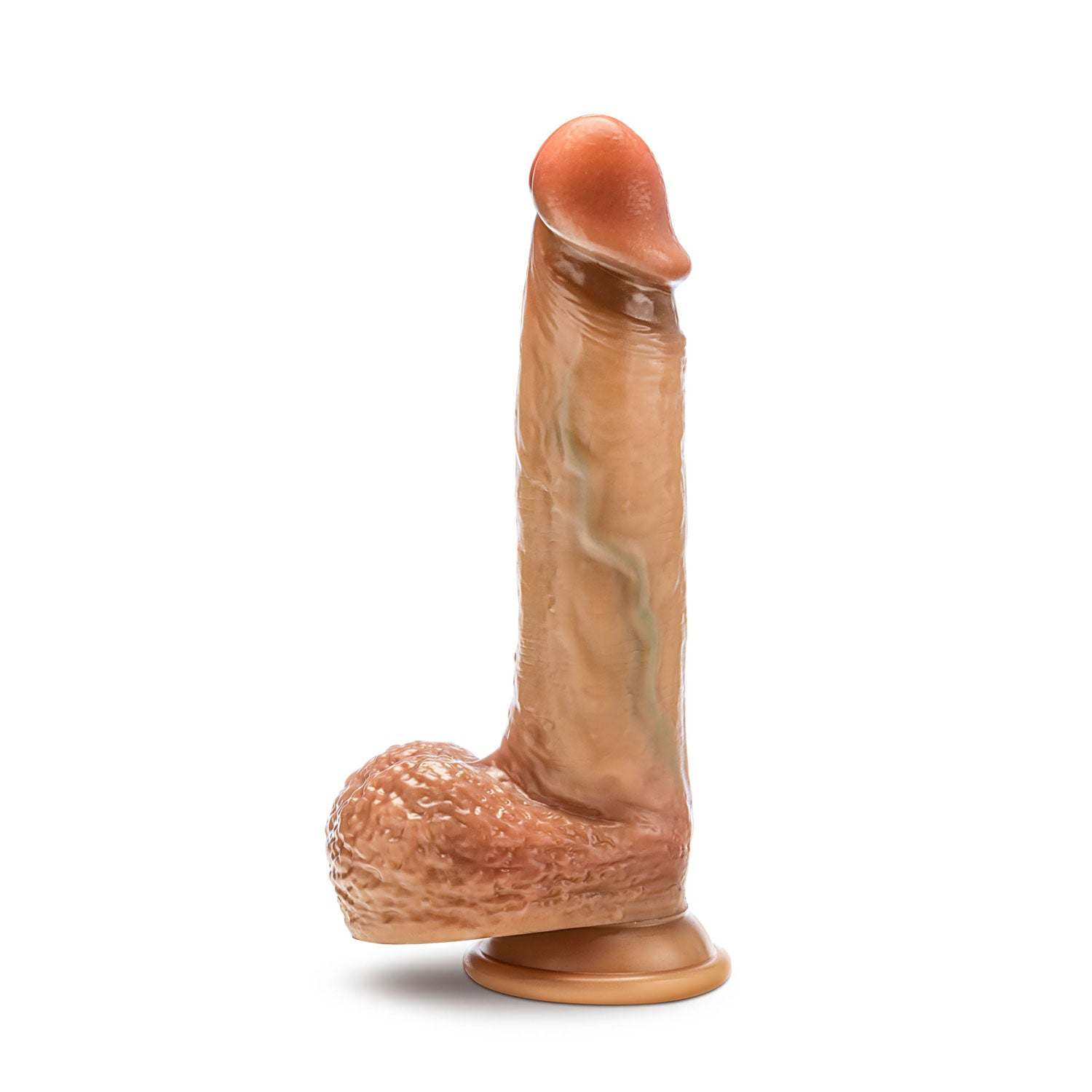 Renaissance - Raphael 9.5 inch sliding foreskin dildo with squeezable balls and suction cup base in tan color