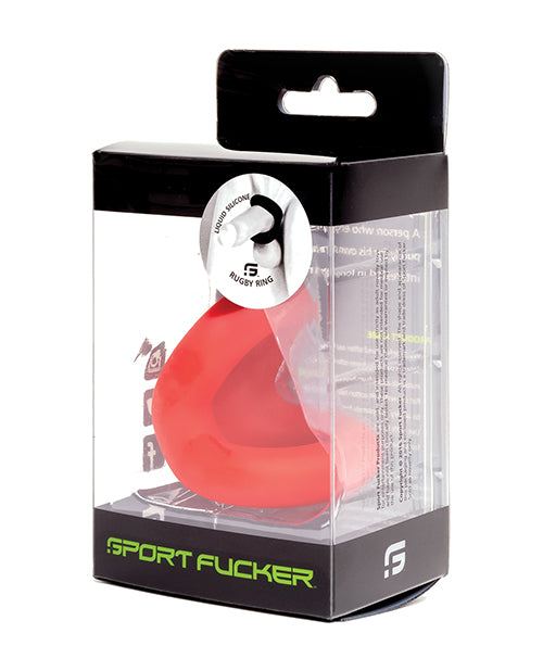 Sport Fucker Rugby Ring red liquid silicone adjustable cock ring in packaging