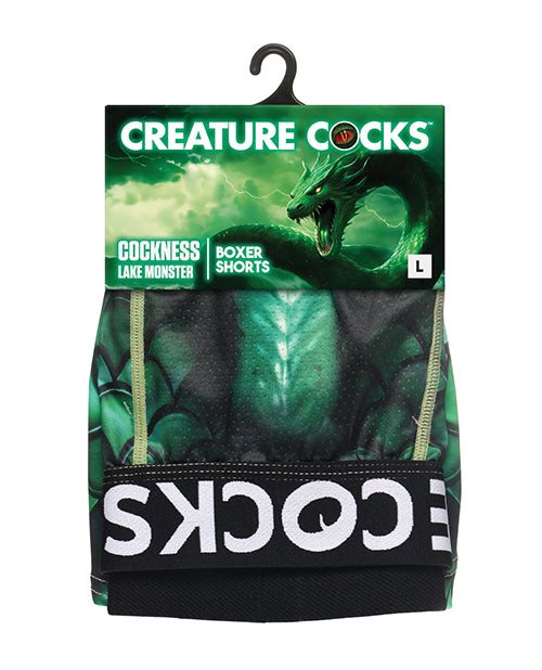 Creature Cocks monster-themed boxer shorts with scaly graphics and breathable mesh pouch