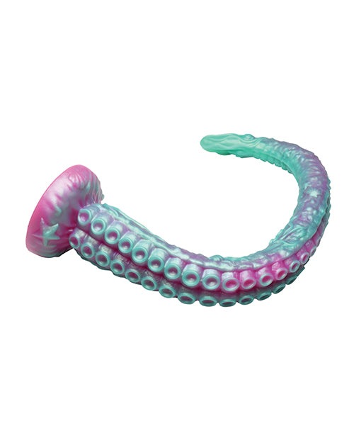 Creature Cocks Tentacle silicone dildo with suction-cup base in aqua-green and pink colors