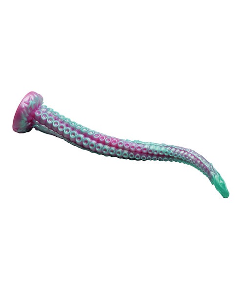 Creature Cocks Tentacle silicone dildo in aqua-green and pink with suction cup base and ocean-themed textures