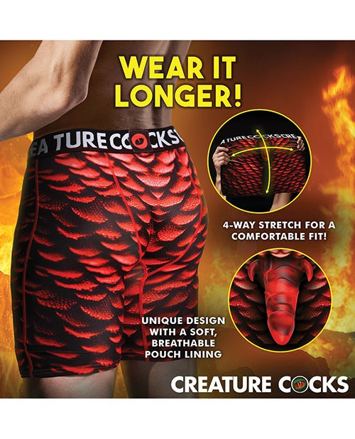 Creature Wear Creature Cocks monster-themed red scaly boxer shorts with breathable pouch and stretchy waistband