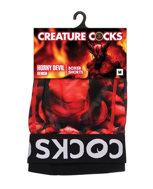 Creature Cocks Horny Devil Demon monster-themed boxer shorts with scaly graphic design and supportive waistband