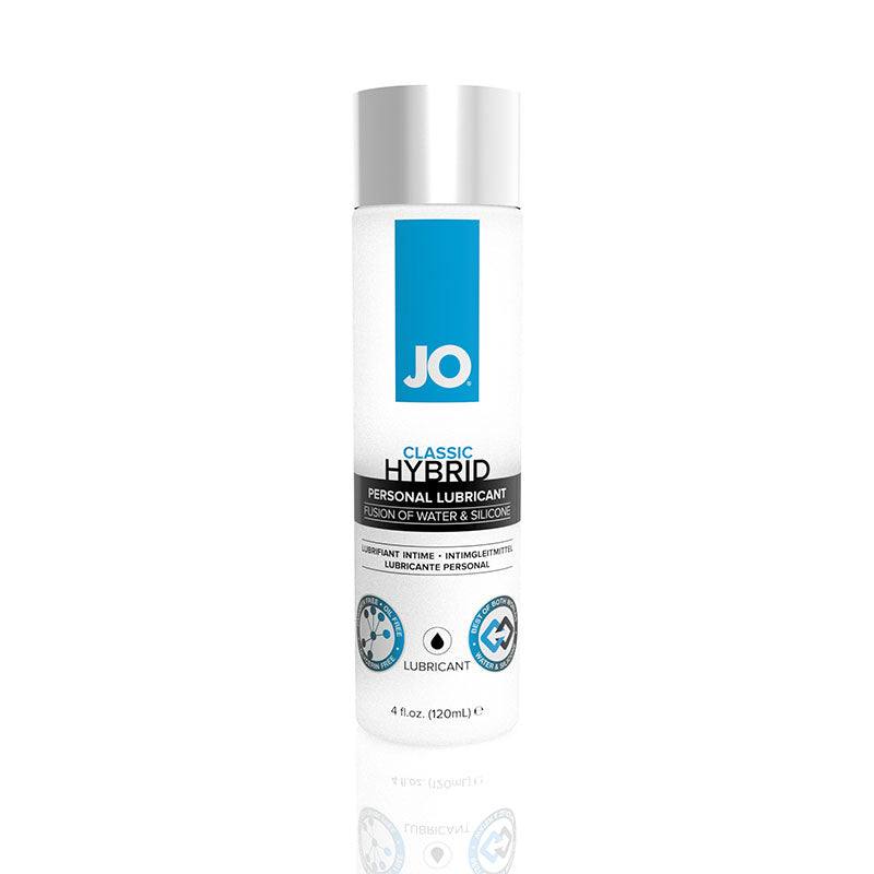 JO Classic Hybrid Lube bottle, silicone and water-based personal lubricant.