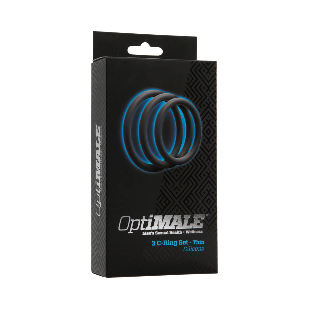 OptiMALE 3 C-Ring Set Thin Slate package with three silicone rings.