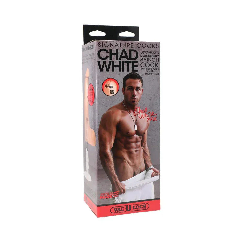 Signature Cocks Chad White 8.5 Inch ULTRASKYN Cock with Removable Vac-U-Lock Suction Cup in Vanilla.