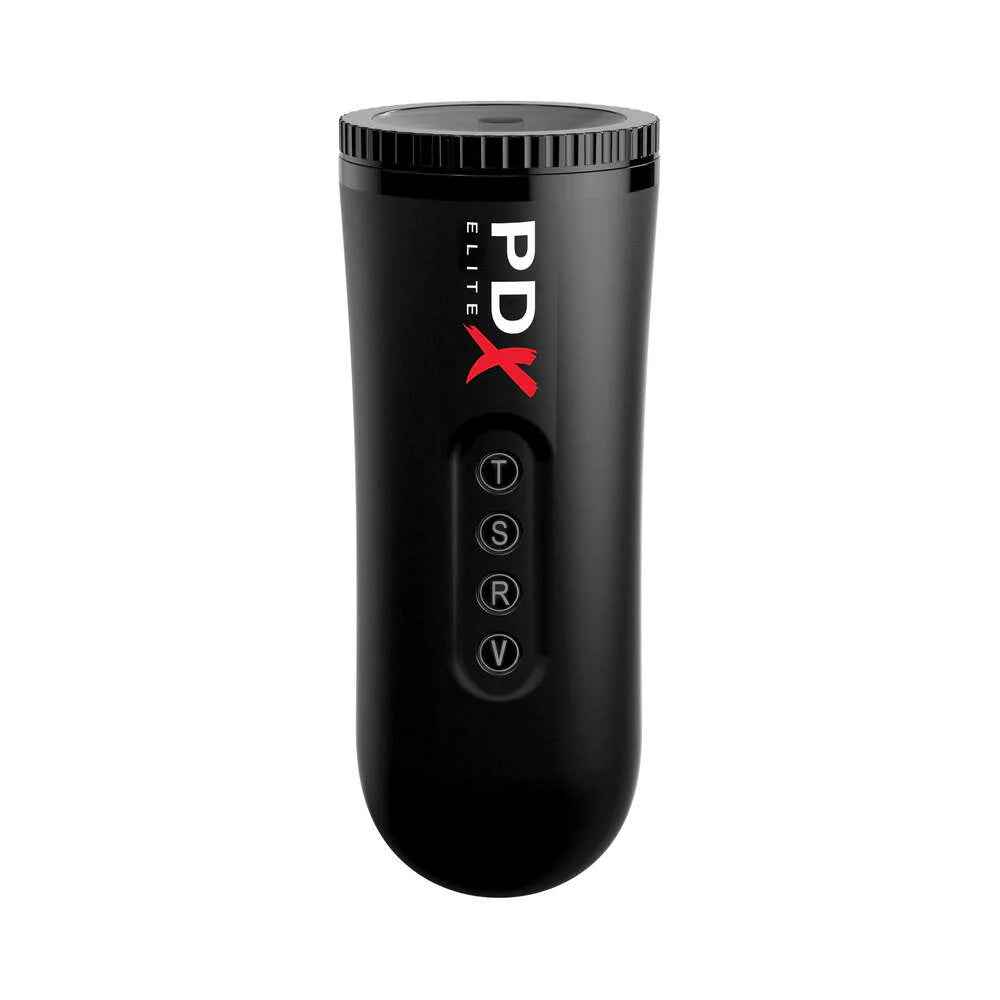 PDX Elite Moto Blower Rechargeable Vibrating Suction Masturbator in black.