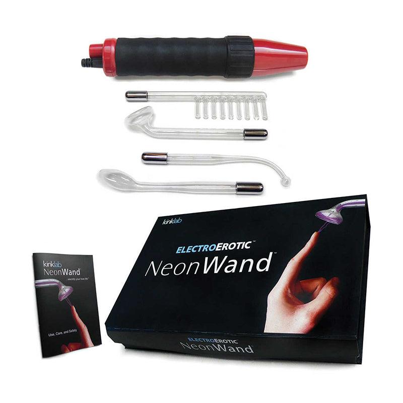 KinkLab Neon Wand electrostimulation device with electrode set and packaging.