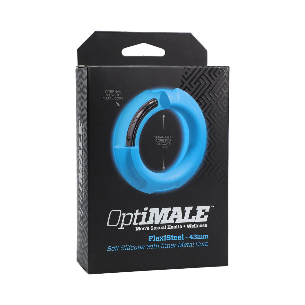 FlexiSteel Silicone Metal Core Cock Ring - OptiMALE Blue 43mm