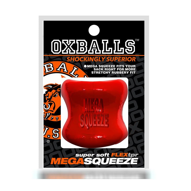 Oxballs Mega Squeeze Ergofit Ballstretcher in packaging, ergonomic design.