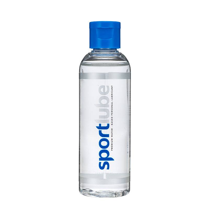 SportLube Water-Based Lubricant bottle with blue cap for enhanced intimate moments.