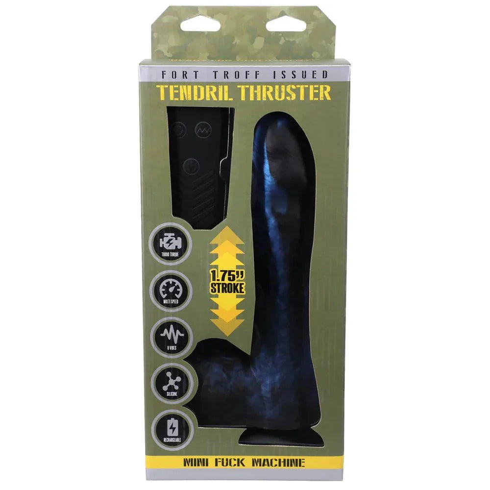 Fort Troff Tendril Thruster Mini Fuck Machine packaging with silicone thrusting dildo and remote-control features.