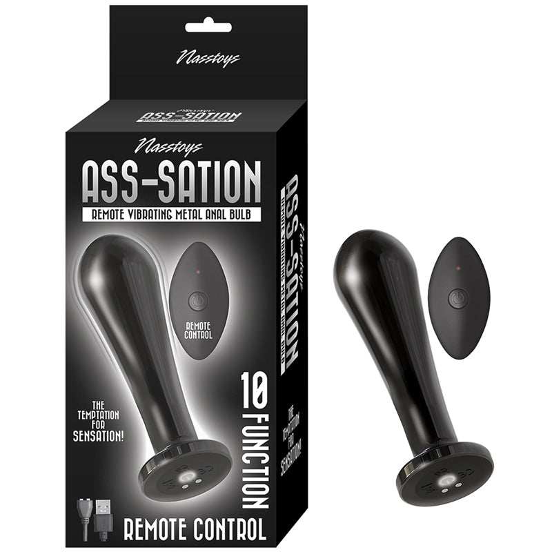 Nasstoys Ass-Sation Remote Vibrating Metal Anal Bulb with multiple vibration modes and remote control.