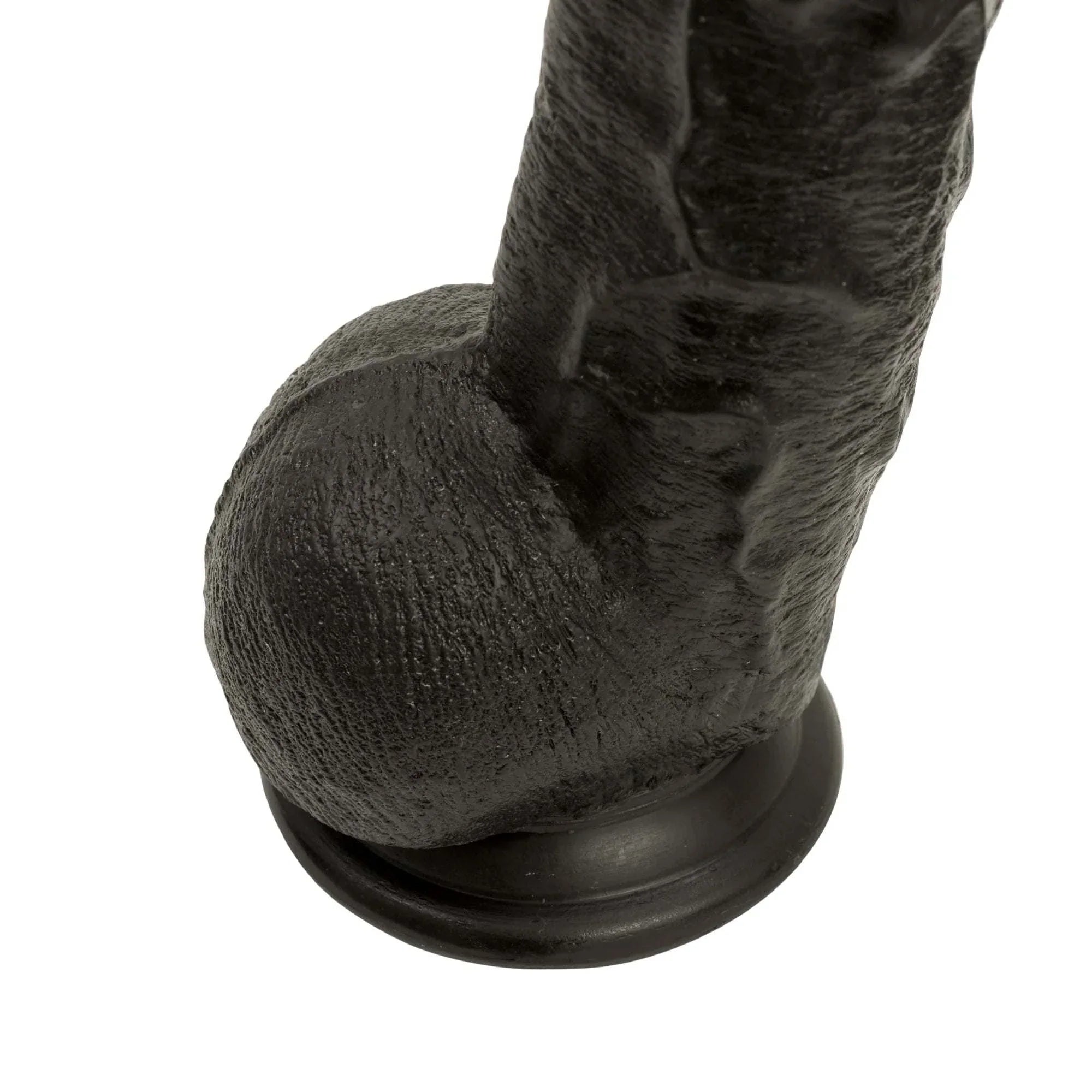 Black Dick Rambone dildo with textured veins and suction cup base.