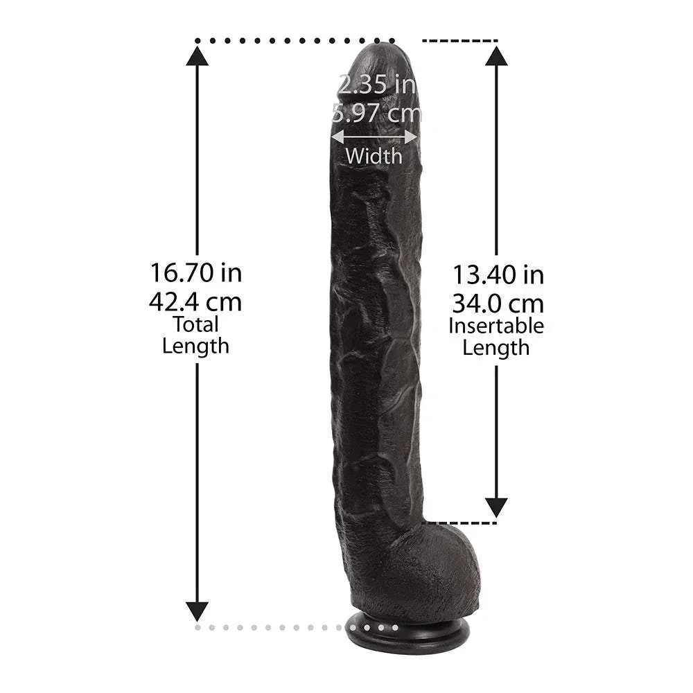 Dick Rambone 18-inch black dong with realistic veined texture and suction cup base.