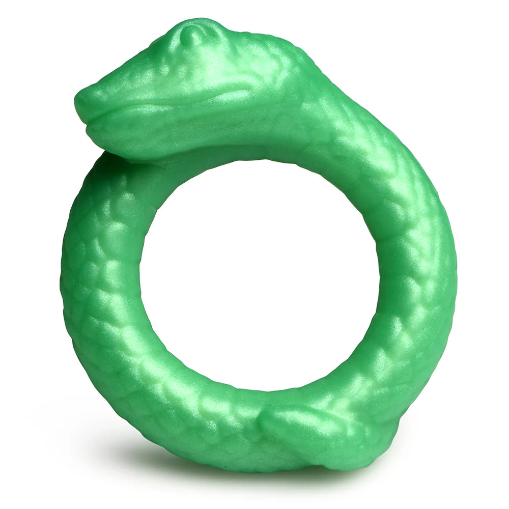 Creature Cocks Serpentine Silicone Cock Ring in jade color, snake design.