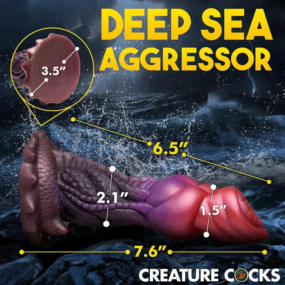 Creature Cocks Deep Diver Silicone Dildo with textured shaft, rich colors, and suction cup base for fantasy play.