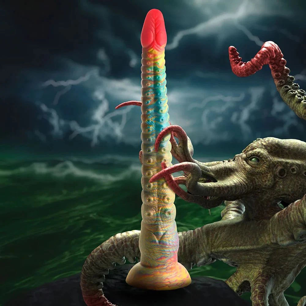 Creature Cocks Tenta-Dick Tentacle Silicone Dildo, colorful ribbed shaft with suction cup, fantasy roleplay accessory.