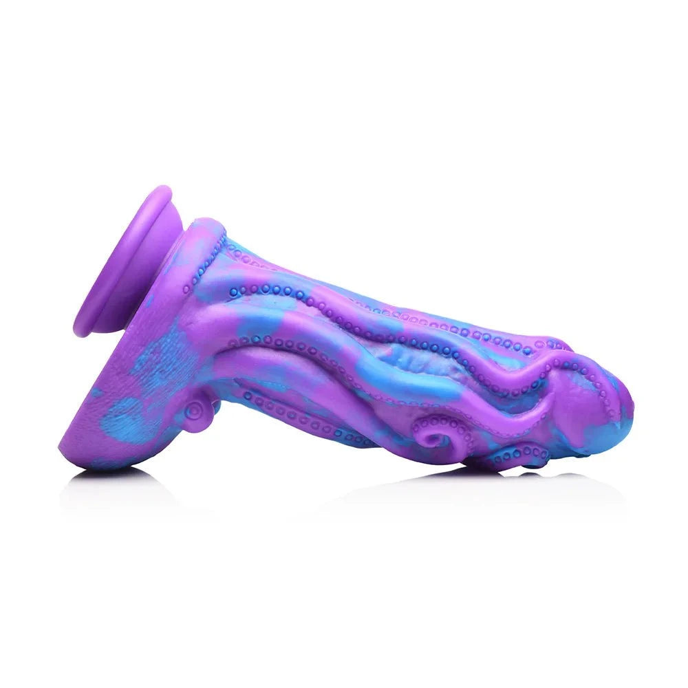 Creature Cocks Octophallus Silicone Dildo with octopus design, purple and blue, suction cup base.