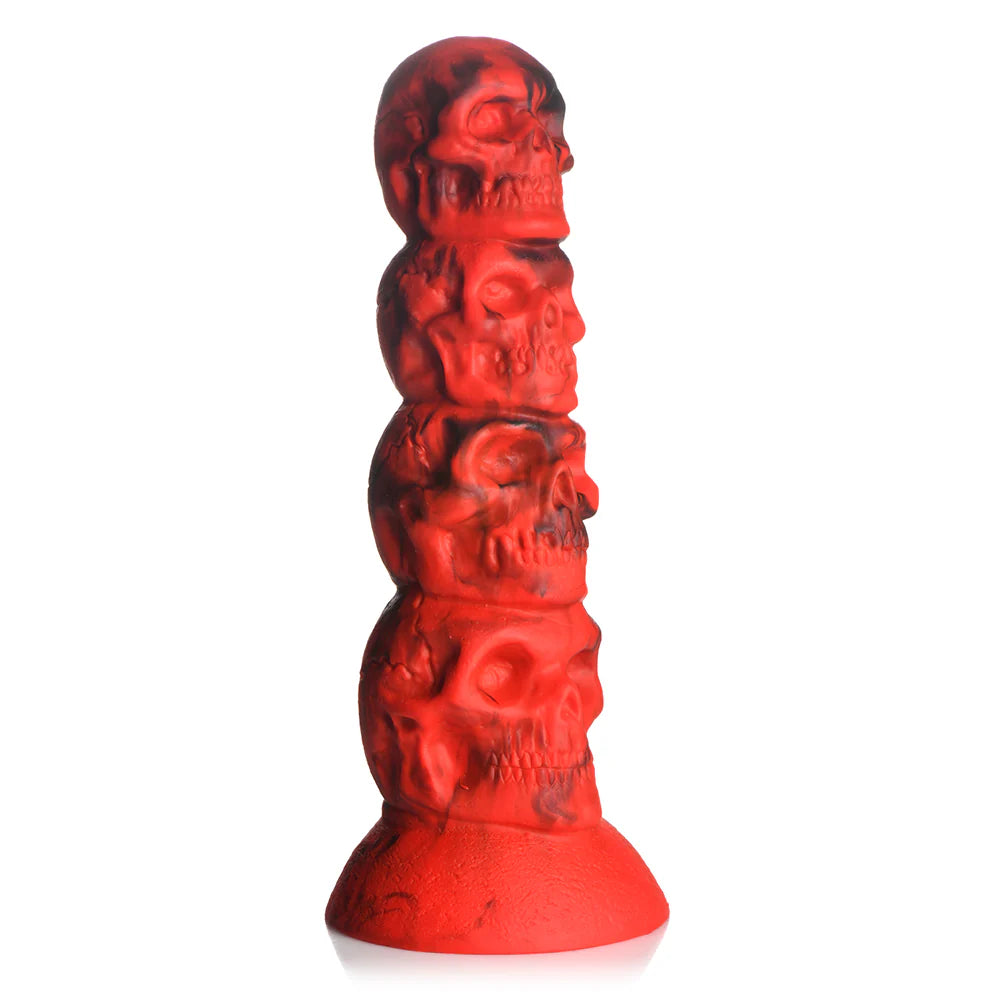 Red skull-themed Creature Cocks Doom Silicone Dildo with textured design for pleasure.