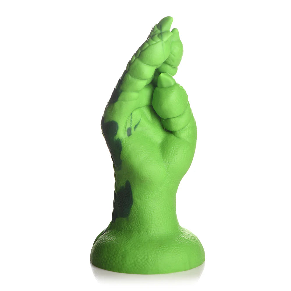 Creature Cocks Raptor Claw Fisting Silicone Dildo with scales and claw details, green version with suction base.