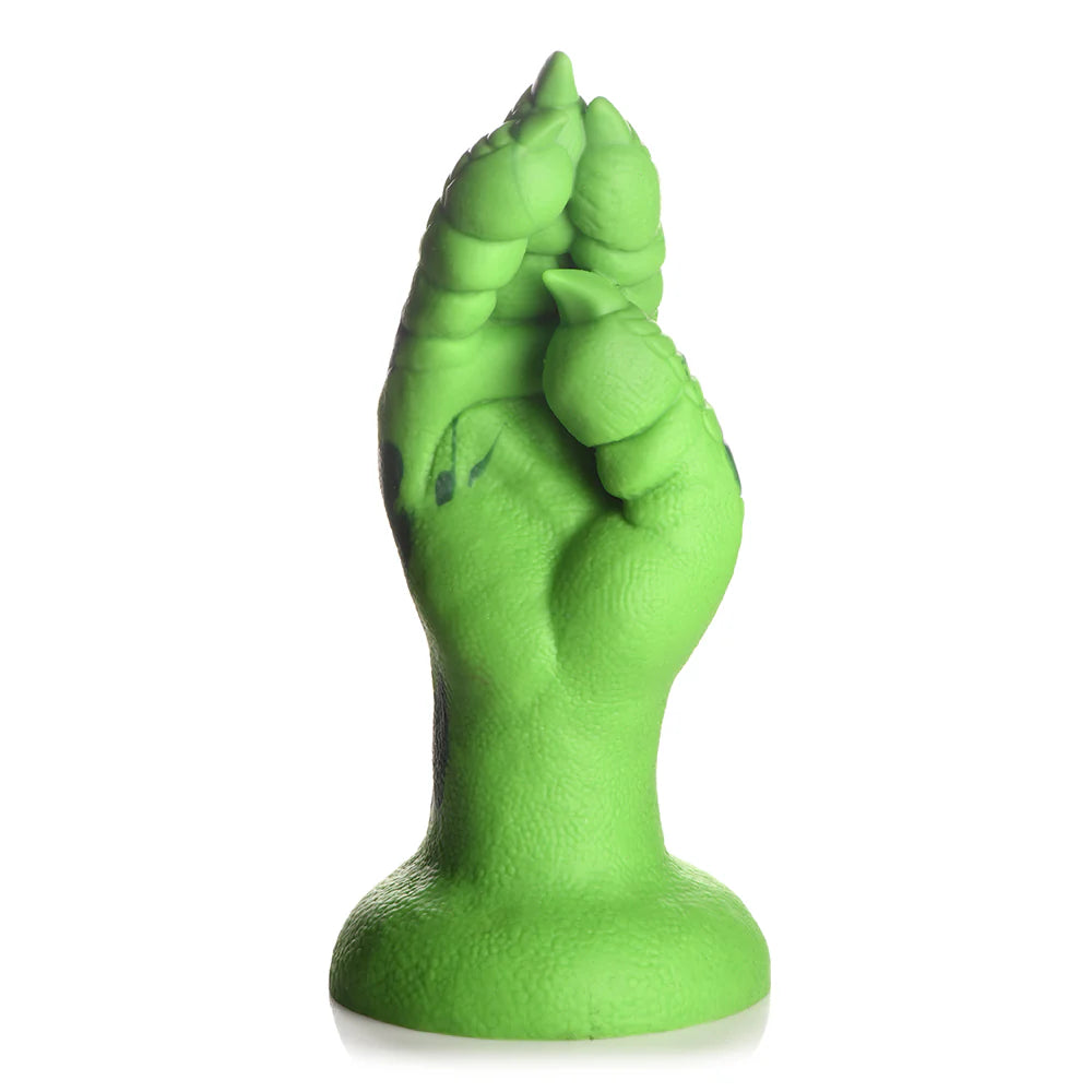 Creature Cocks Raptor Claw Fisting Silicone Dildo, fantasy green claw design, textured, suction-cup base, body-safe silicone.