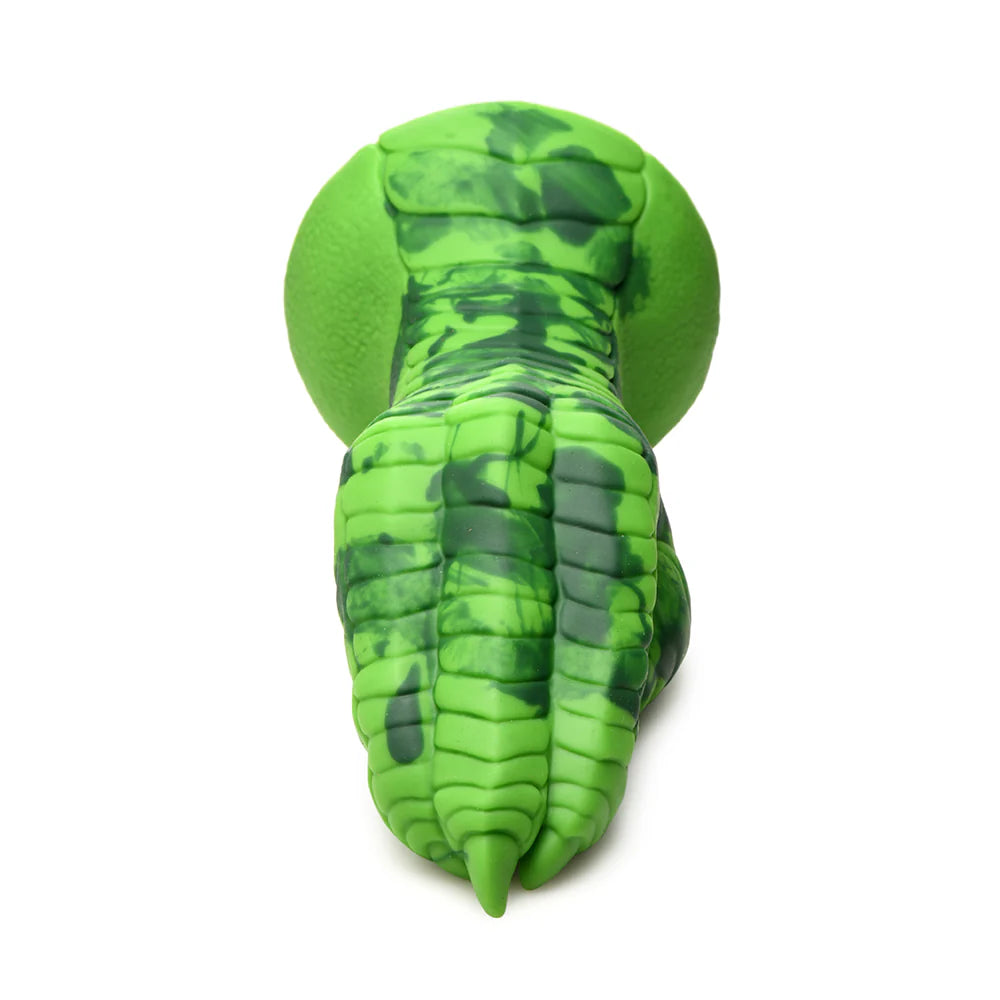 Creature Cocks Raptor Claw Fisting Silicone Dildo in green with textured scales and long claws.