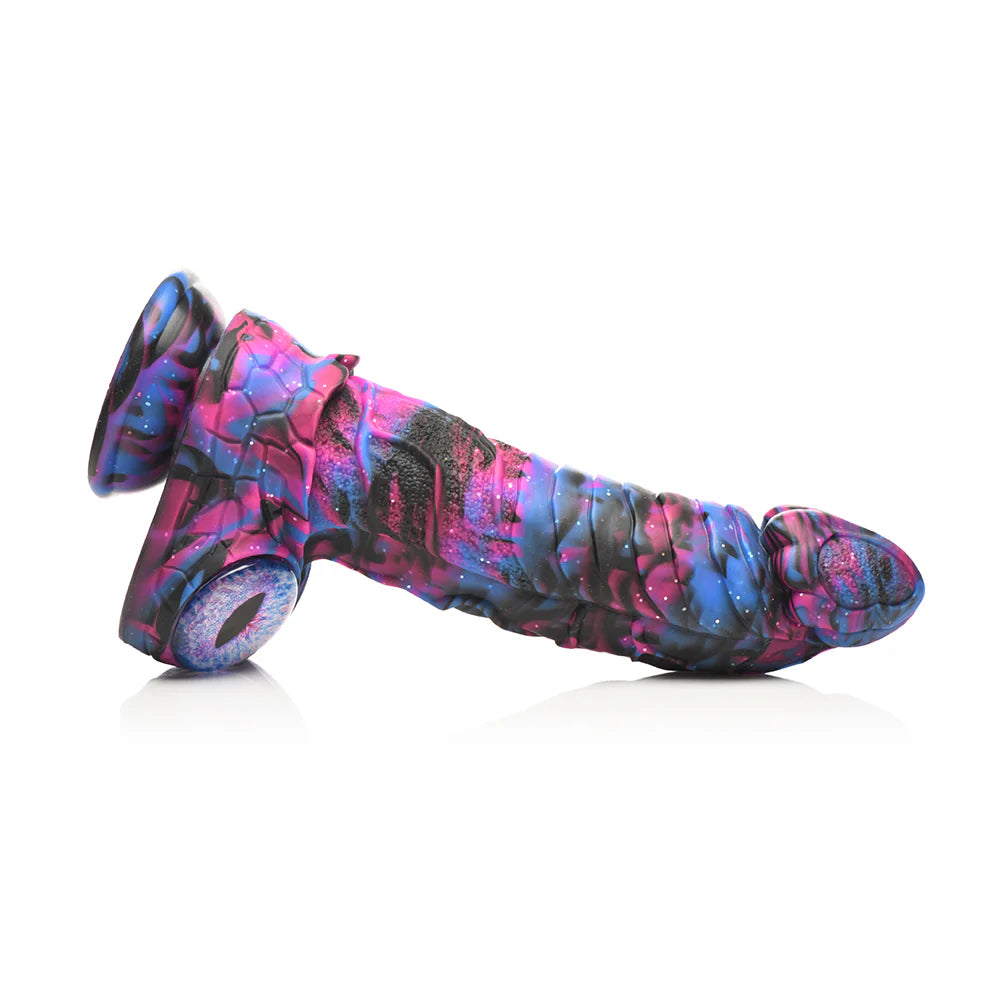 Creature Cocks Alienoid Silicone Dildo, galactic colors, textured shaft, suction cup base.