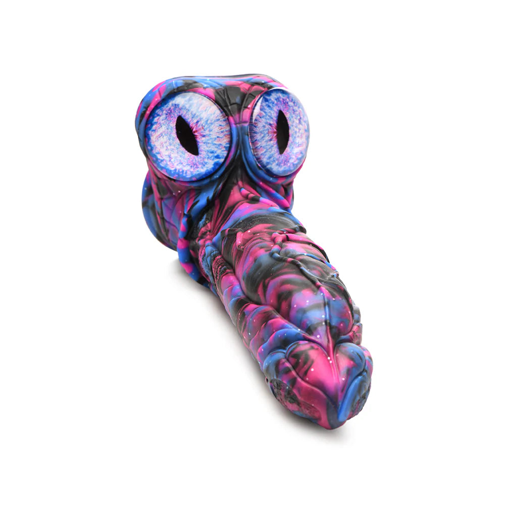 Creature Cocks Alienoid Silicone Dildo with galaxy colors and textured design.