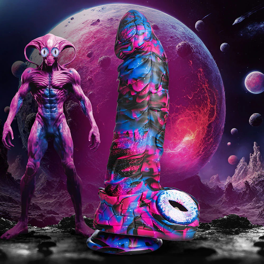 Creature Cocks Alienoid Silicone Dildo with galaxy colors and textured design for intergalactic pleasure.