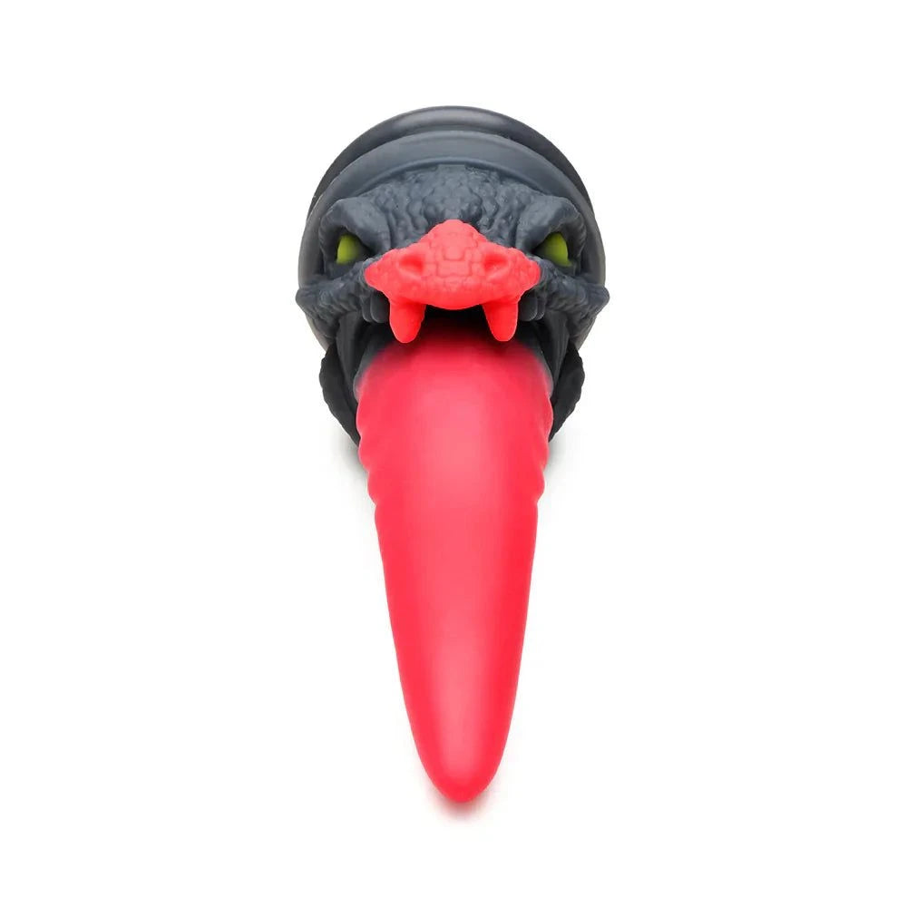 Creature Cocks Dragon Roar Silicone Dildo with black and red dragon-inspired design, featuring a tapered tongue.