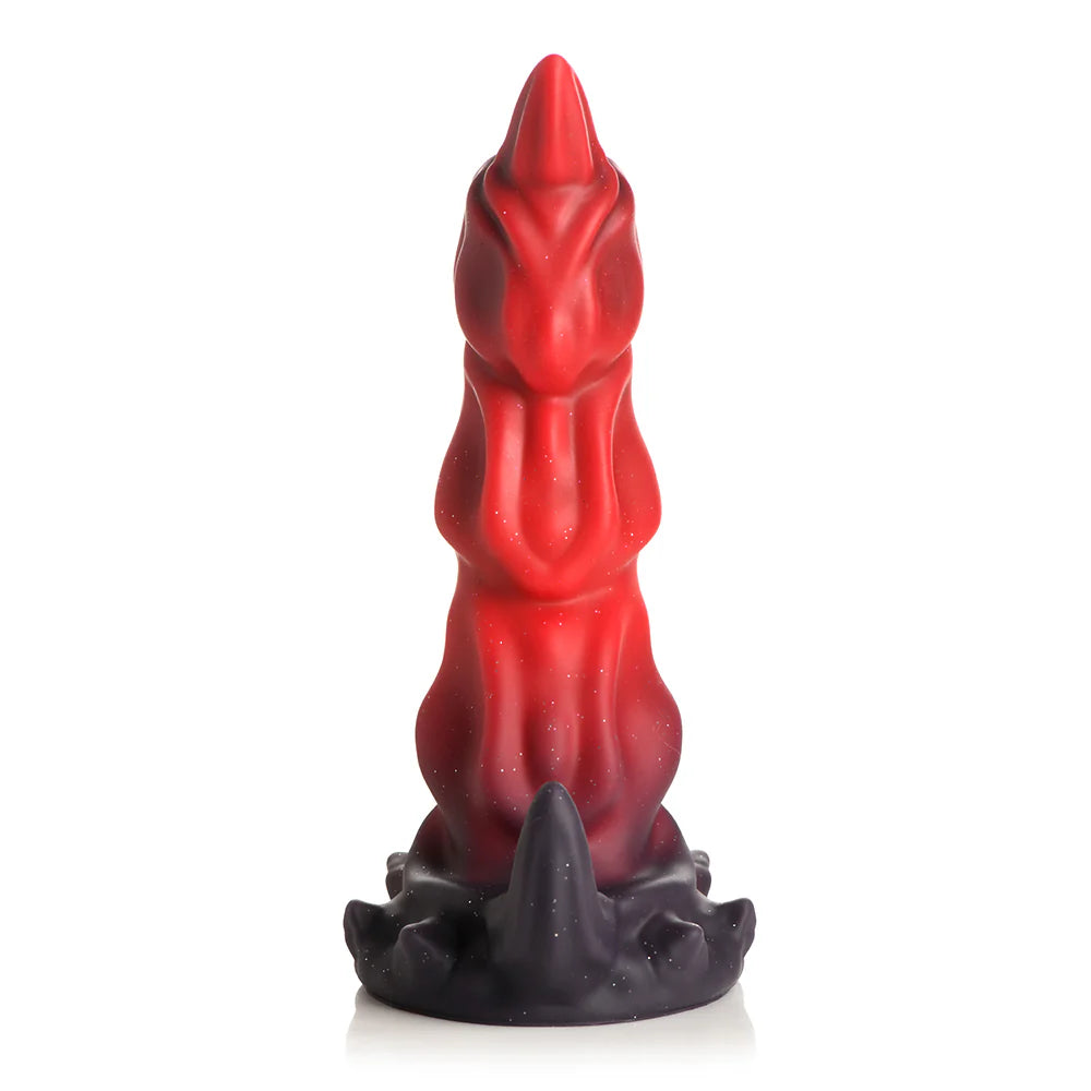 Creature Cocks King Scorpion Silicone Dildo with red and black scorpion tail design and wide suction cup base.